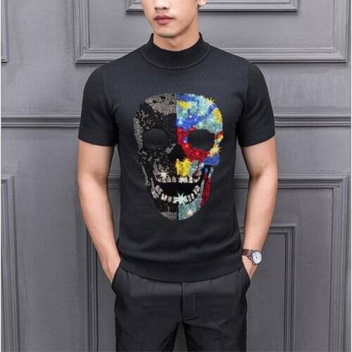 New Brand Fashion Autumn Mens Rhinestones Skulls Sweaters Diamond stone Cusual Male Pullovers Knitwear Tops