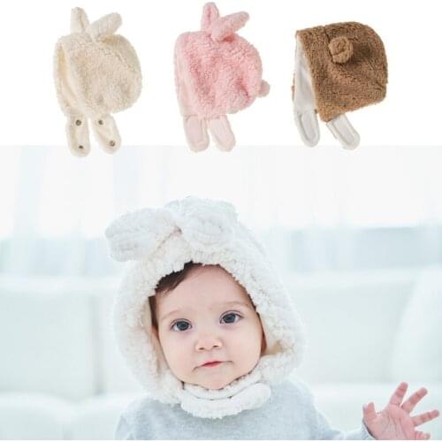 Autumn Winter Baby Warm Plush Beanie Windproof Ear Protection Warm Hat Cute Rabbit Bear Ears Hat for Newborn Infants