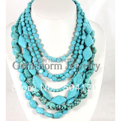 Charms 7 Rows Different Shapes Stone Necklace Jewelry Nigerian Wedding Necklace Free Shipping TN093