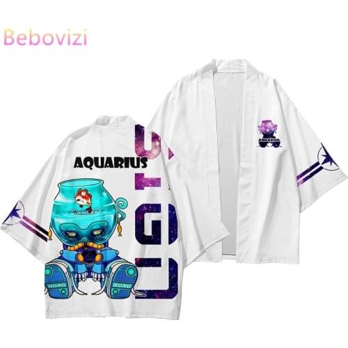 5XL Twelve Constellations Cartoon Anime Print Beach Japanese Style Kimono Streetwear Men Women Cardigan Japan Harajuku Tops Robe