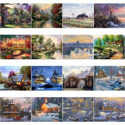 Full Square/Round Diamond Painting Street House Landscape 5D DIY Cross Stitch Mosaic Art Accessories Home Decoration Artwork