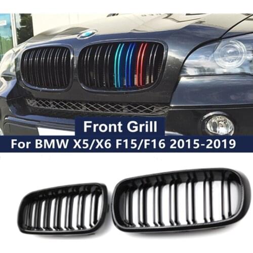 1 Pair Front Grilles Gloss Black Kidney Grill For BMW X5/X6 F15/F16 2015-2019 Replacement Racing Front Bumper Grilles Car Stylin