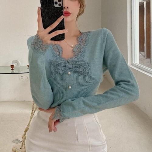 Make firm offers early spring new sexy lace sweater knitting render unlined upper garment of bow