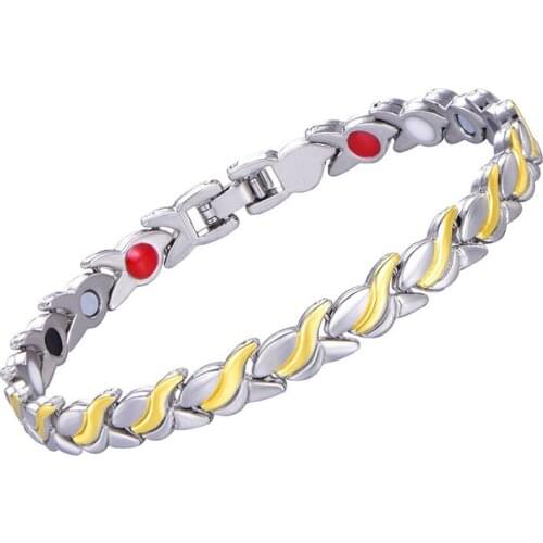 SHCXGQN Health Energy Magnetic Ion Germanium Bracelet Men gold Hombre Chain Link Stainless Steel Bracelet Bangle Women Men