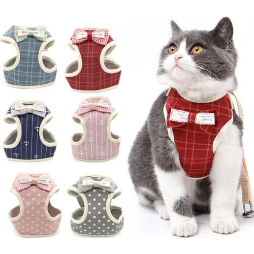 Cute Dog Cat Harness and Leash Set Nylon Mesh Pet Puppy Harness Lead Cat Collar Clothes Vest for Small Cats Kitten Pet Supplies