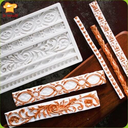 Fondant Silicone Mould Food Grade Pearl Flower Pattern Brick Wall Texture Twist Rattan Stripe Cake Decoration Wrap Mould