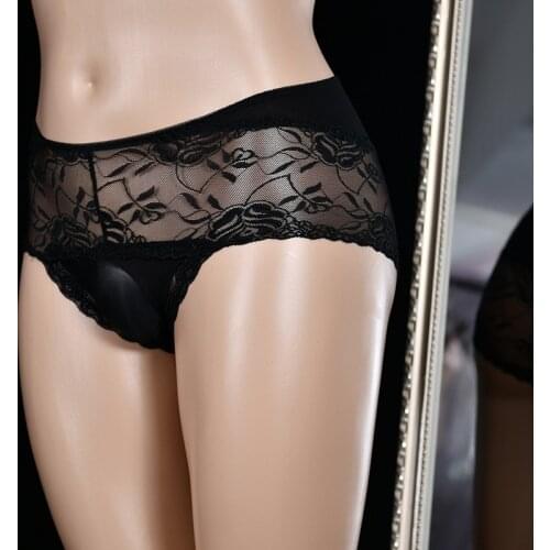 Large Size For Most People Mens Mesh Breathable Lingerie Shine Soft Big Cock Oil Pouch Sexy Lace Briefs Sissy Panties