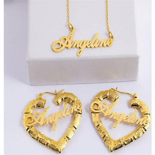70mm Custom Earrings Love shape Hiphop Sexy Bamboo Hoop Earrings Customizable Customize Name Earrings Bamboo Style
