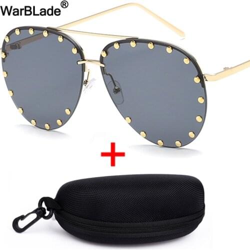 WarBLade Luxury Oversized Sunglasses Women UV400 Retro Brand Designer Big Frame Sun Glasses For Female Rivet Pilot Eyewear