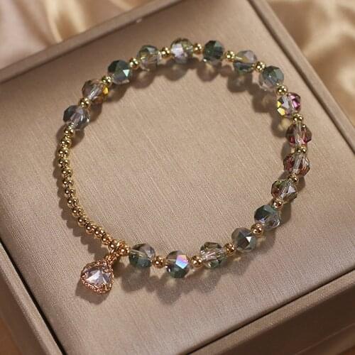 Waterdrop Zircon Pendant Womens Bracelet Handmade Multicolor Crystal Beads Thin Bracelets for Women Fashion Jewelry Gift YBR233