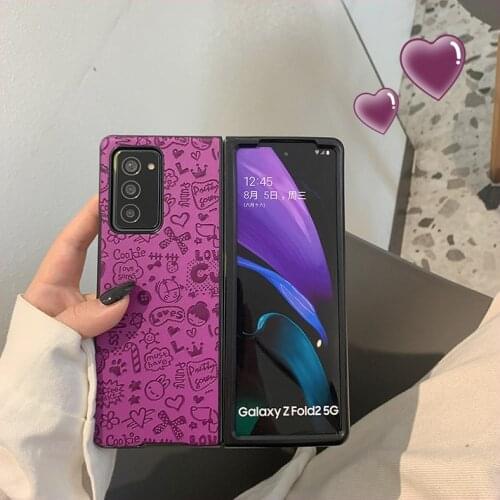 Girl Fashion Cute Cartoon Print Leather Case For Samsung Galaxy Z Fold 2 W21 Hard Shell Phone Case Cover For Galaxy Z Fold 3 5G