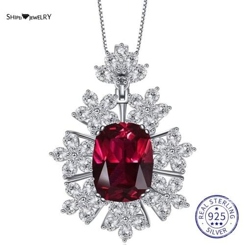 Shipei 925 Sterling Silver Ruby Created Moissanite Gemstone Wedding Engagement Fine Jewelry Luxury Pendant Necklace Wholesale