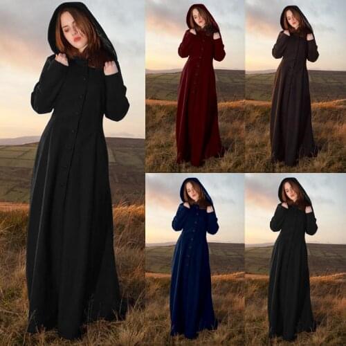 2021 Womens Spring Long Coat Dress Renaissance Medieval Costume vintage Hooded trench coat Long Dress Coat Cosplay plus size