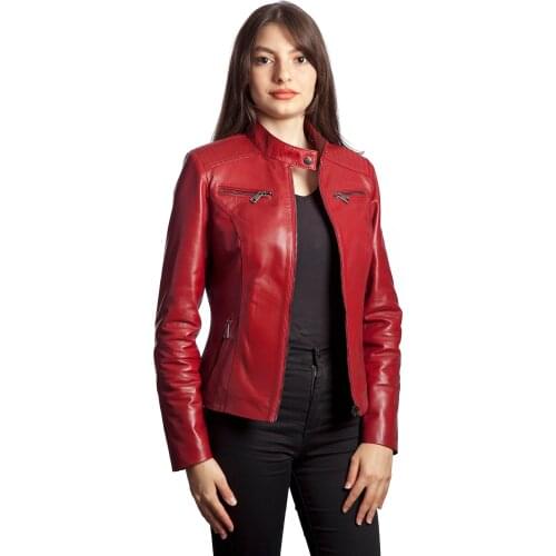 Women Genuine Leather Red Coats Jackets New Zipper Spring Winter New Fashion