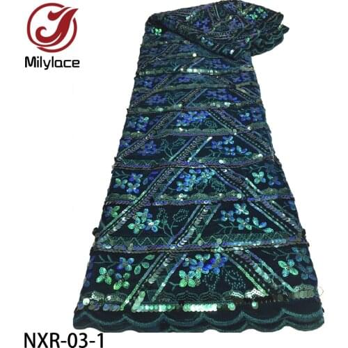 African Velvet Lace Fabric High Quality Lace Embroidery with Sequins Laces Fabrics for Evening Dress NXR-03
