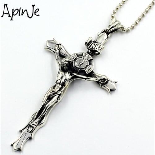 Apinje Thai Silver Fashion Gift Jewelry Vintage 925 Sterling Silver Skull Necklace Men Cross Pendant Necklace