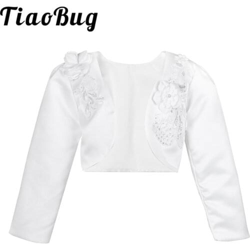 Tiaobug 3Y-10Y Girls Satin Bolero Jacket Fashion Embroidered Shrug Short Cardigan for Bridesmaids/Flower Girls Wedding Party