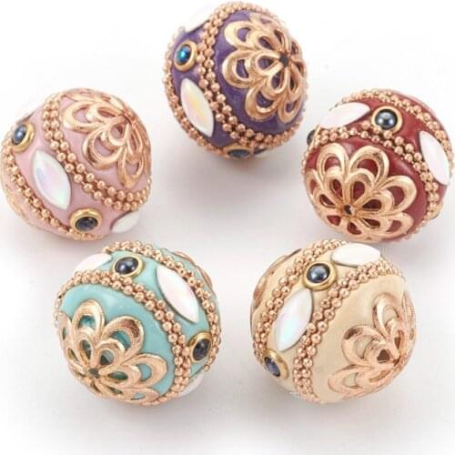 5pcs Randomly Mixed Color Handmade Indonesia Round Beads with Metal Findings For DIY Jewelry Making Handicrafts Supplies F70