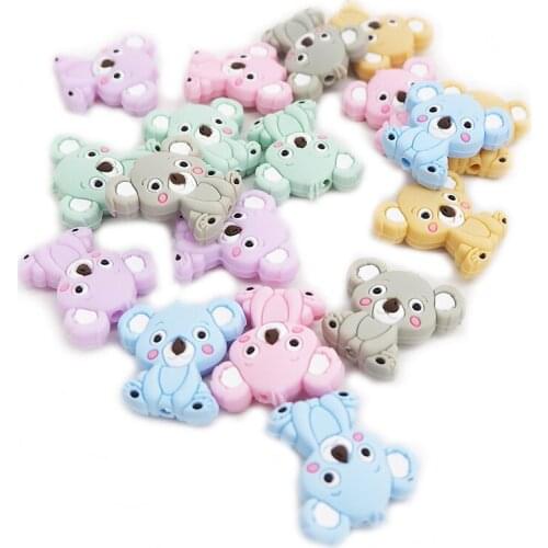 Chenkai 10PCS BPA Free Silicone Koala Teether Beads DIY Animal Cartoon Baby Shower Chewing Pacifier Dummy Sensory Toy Accessorie