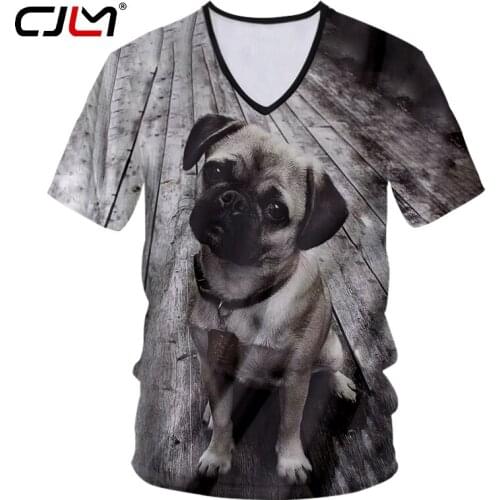 CJLM Man Large Size Cheapest Animal V Neck Tshirt 3D Full Printed Gray Dog Tee Shirt Mens Loose Spandex T-shirt Direct Selling