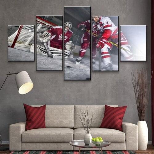 Home Decor Living Room Or Bedroom Canvas Modular Pictures 5 Panel Hockey Player Playing Wall Painting Modern HD Printed Artwork