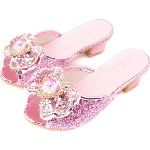 Disney Children slippers ice colors glass slipper bowknot girl princess cool slippers sandals lovely fish mouth