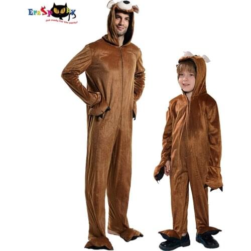 Eraspooky 2020 Carnival Party Brown Bear Costume Adult Animal Jumpsuit Cosplay Halloween Costume For Kids Family Group Outfits