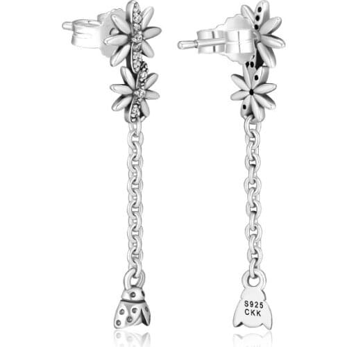 Fandola CKK 925 Sterling-Silver-Jewelry Ladybug Drop Earring Fits for European Party Jewelry for Women pendientes mariquitas