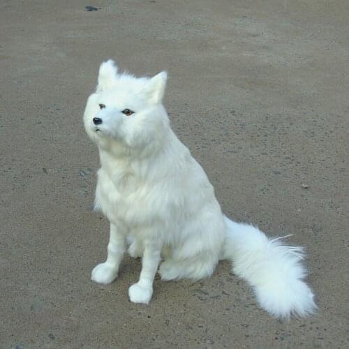 Simulation fox polyethylene&fur white squatting fox large 38x20x54cm fox model prop handicraft home decoration gift b1698