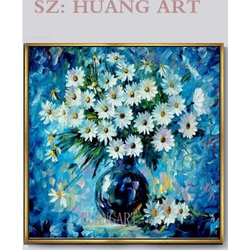 Blue Flower 100% Handmade Landscape Oil Painting Canvas Picture On The Wall Art Thick Oil Knife Paintings Living Room Gift