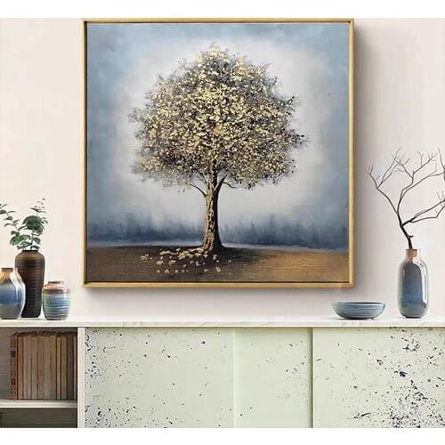 Yellow Tree Oil Paintings On Canvas Hand Painted Acrylic Wall Art Picture For Home Decor Living Room Bedroom Decoracion Painting