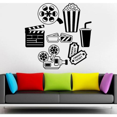 Cinema Films Sign Movie Theatre Film Strip Popcorn Wall Sticker Vinyl Interior Home Decor Room Window Decal Removable Mural 4817