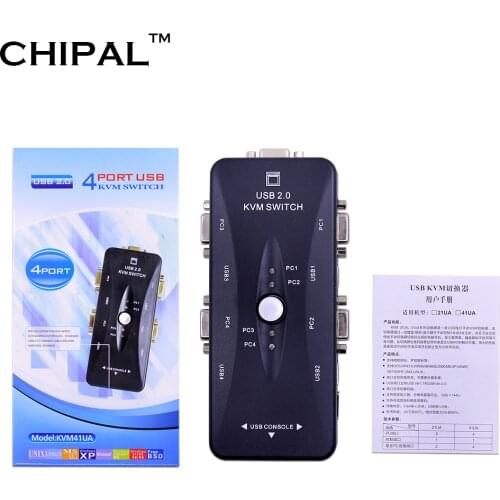 CHIPAL 50pcs 4 Port USB 2.0 KVM VGA/SVGA Switch Switcher Manually for Keyboard Mouse Monitor Adapter 4 Computers Use 1 monitor