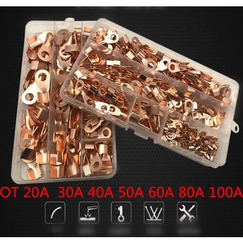100pcs Copper open nose box Copper Battery Cable Connector Terminal Open Lugs Wire Terminals OT /20/30/40/50A/60A/80A/100A