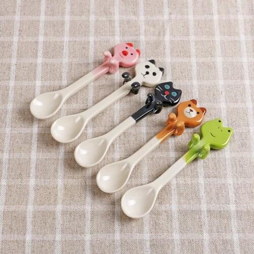 Cute Ceramic Animal Spoon Hanging Coffee Spoon Cartoon Animal Hanging Spoon Cute Animal Lying Spoon Kitchen Accessories