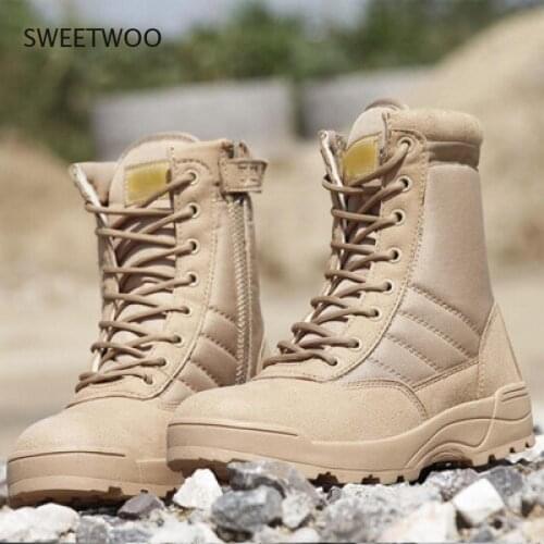 Fashion Men Boots Winter Outdoor Leather Military Boots Breathable Army Combat Boots Plus Size Desert Boots Men Hiking Shoes