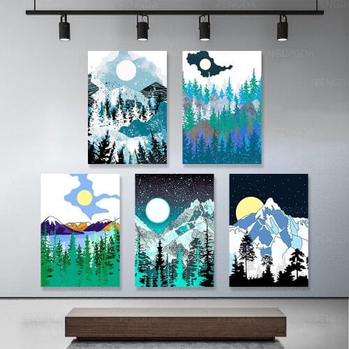 HD Prints Landscape Picture Modular Home Decor Forest Moon Mountain Canvas Painting Frame Poster Wall Art Modern for Living Room
