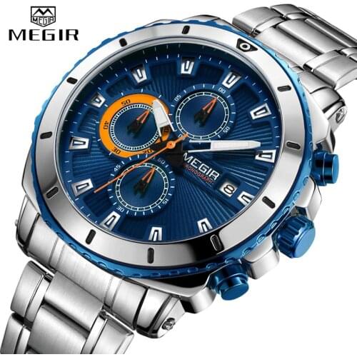 MEGIR Men Watch Business Full Steel Quartz Watches Chronograph Men Casual Waterproof Date Sports Watch Clock Relogio Masculino