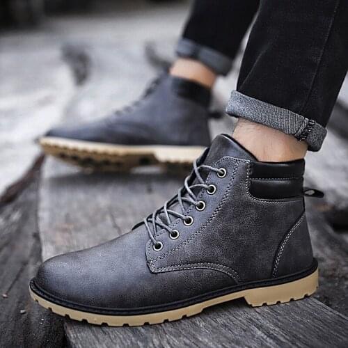 Spring Increase High School Mens Martin Boots British Style Tooling Mens Leather Boots Retro Trend