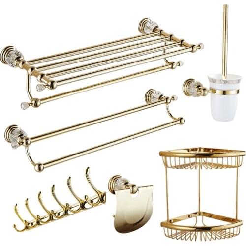 Antique Bathroom Accessories set wall mounted gold finish bathroom hardware set polish bathroom products for bath decoration