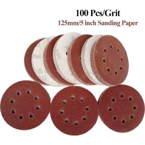100 pcs 125mm 5" Hook Loop Sanding Paper Sand Pads Set 40Grit-3000Grit Sander Disc Polishing Abrasive for Polish Machine