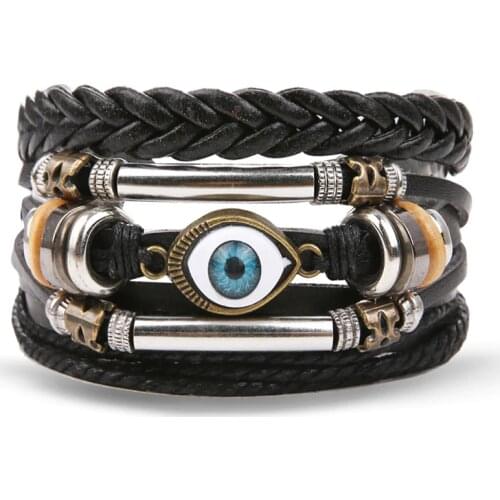 IFMIA Bohemian Turkish Eyes Beaded Leather Bracelets Set for Men Women Vintage Weave Braided Pulseras Fashoin Jewelry 2019 NEW