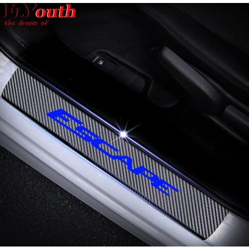 Car Door Sill Scuff Plate For Ford Escape Reflective 4D Carbon Fiber Sticker Welcome Pedal Threshold Auto Accessories 4Pcs/set