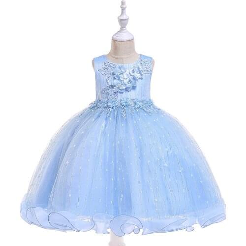 2019 New Girls Dress Flowers Beaded Wedding Dress Wooden Ear Fluffy Dress Gold Silk Jacquard Princess Dress communion dresses