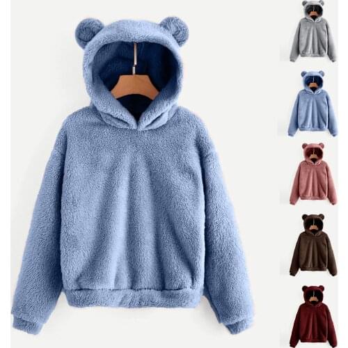 New Hoodies Women Kawaii Sweatshirt Cute Bear Ear Cap Autumn Winter Warm pullover Long Sleeve outwear Fleece Coat moletom 2021