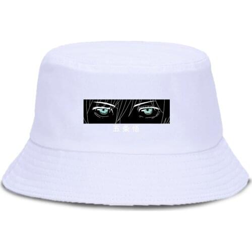 Gojo Satoru Jujustu kaisen Printed 2020 Bucket Cap Foldable Beach Fishing Hats Japan Anime Panama Caps Sun Shade Fisherman Hat