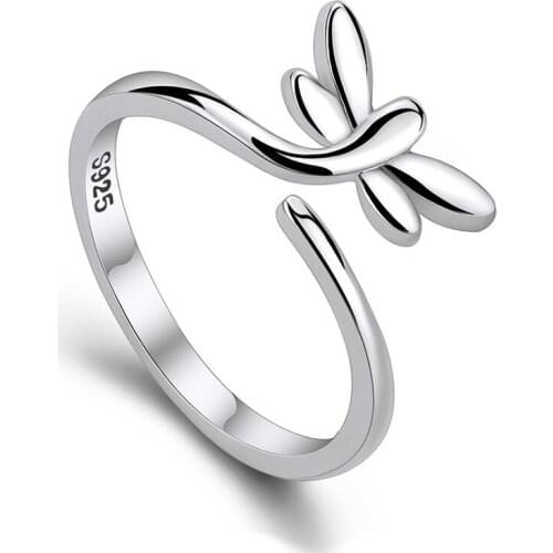 Simple Smooth Dragonfly Opening Metal Ring Fashion Womens Silver Color Ring Accessories Korean Elegant Girl Party Jewelry