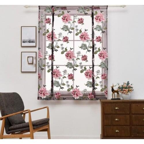 Sheer Floral Kitchen Curtains Design Kitchen Short Roman Blinds Door Modern Tulle Fabrics Valance Curtains Home Decor