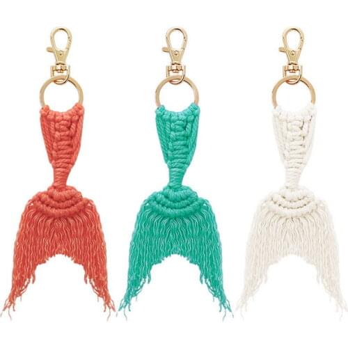 Handcrafted Colorful Cotton Thread Weave Mermaid Macrame Tassel Keychain 2021 New Women Bag Pendant Accessories Wholesale