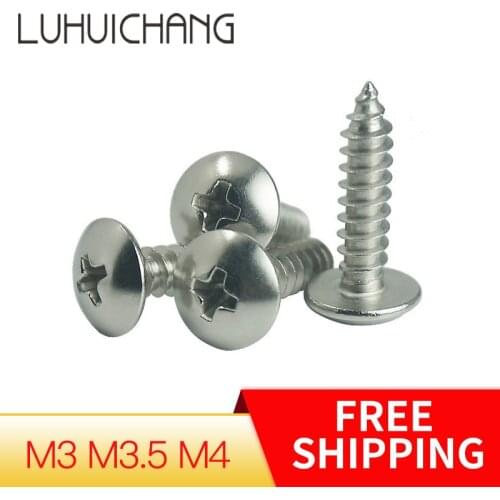 50Pcs M3 M3.5 M4 304 Stainless Steel Self-tapping Truss Screws Round large Flat round Head Cross Mushroom Phillips Screws